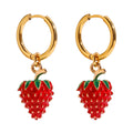 J&D Adorable 18K Gold Stainless Steel Zircon Sweet Dripping Strawberry Charm Earrings Cute for Girls Fashion