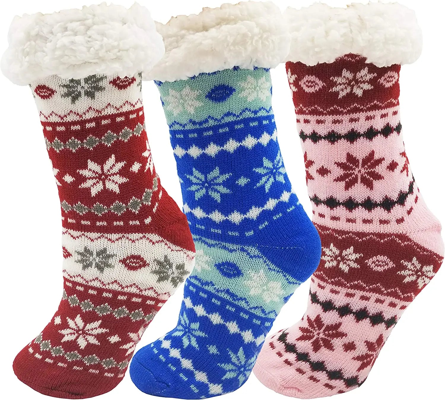 Ultra Soft Fluffy Thermal Sherpa Slipper Socks for Women Non-Skid Christmas Winter Knitted with Cartoon Pattern