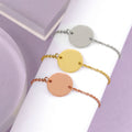PVD 18k Gold Engraved Custom Disc Charm Bracelets DIY Jewelry Stainless Steel Dainty Chain Hand Stamped Letter Disk Bracelets