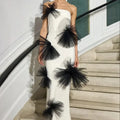 Ocstrade Wholesale White Strapless Evening Dress Fashion 3D Floral Mesh Elegant Bodycon Elegant Bandage Evening Dress