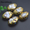 Gold Plated Oval Shape Colorful Stone Metal Copper Beads Natural Freshwater Baroque Pearl Loose Beads for DIY Jewelry Making