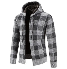 New Sweater Men Winter Sweater Coats Male Velvet Thick Knit Sweater Plaid Cardigan Knitted Hoodie Jacket