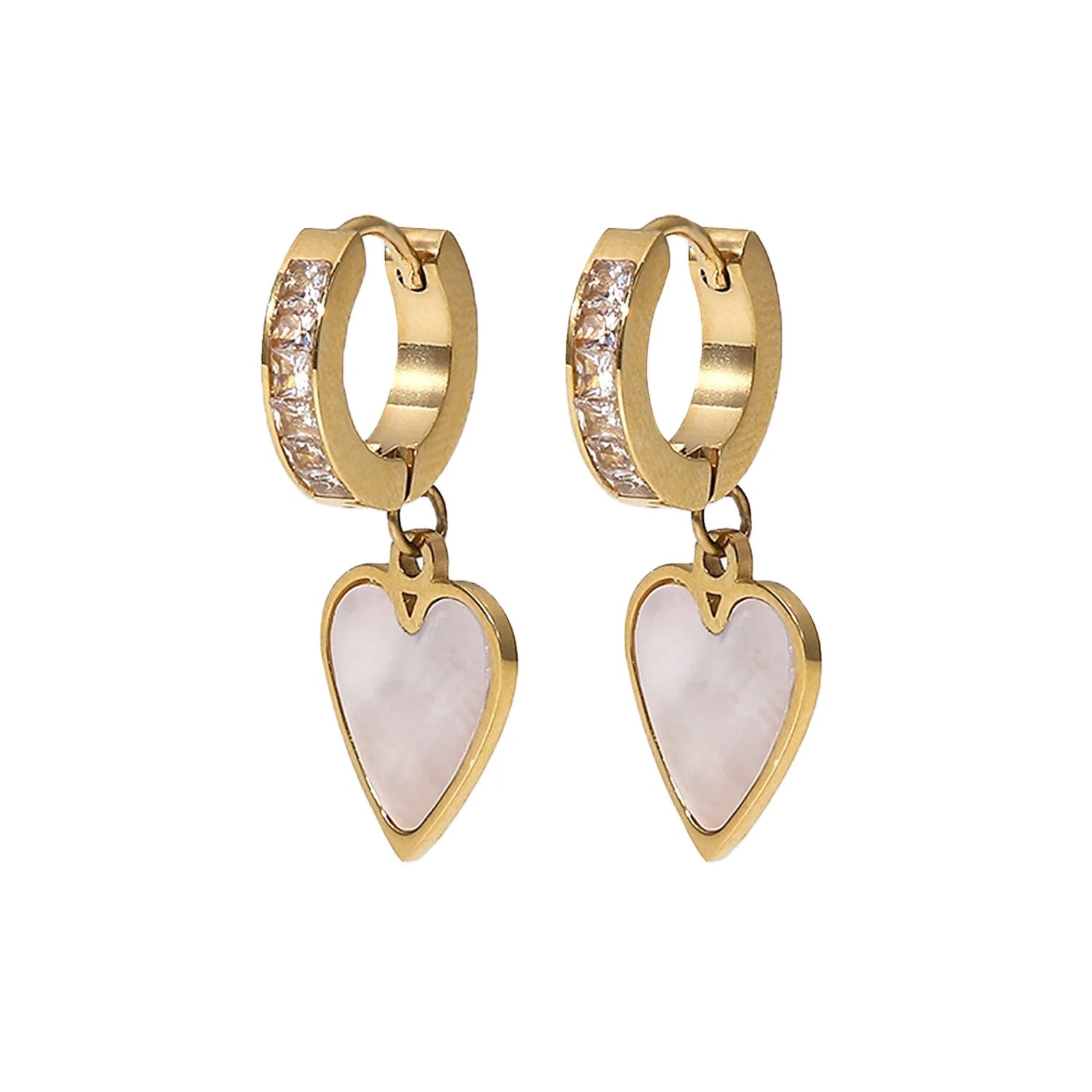 Dropshipping Fashion Jewelry New Women'S Earrings 18K Gold Circle With Zirconium Heart-Shaped Natural White Shellfish Earrings