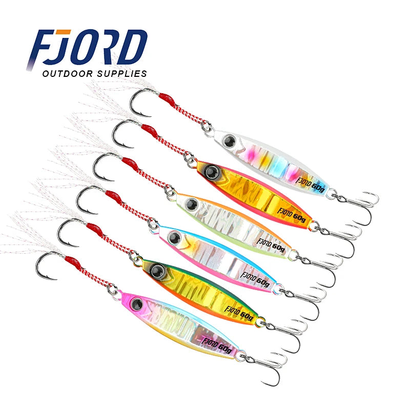 FJORD Factory Metal Jig Lures 40g/60g/80g Hard Baits Slow Lures for Trout Species Ocean Boat Fishing and Stream