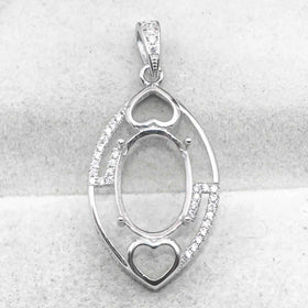 Sterling Silver 11*15mm Semi Mount Pendant Empty Frame Blank Support Setting S925 Base Holder Without Center Stone for DIY Inlay
