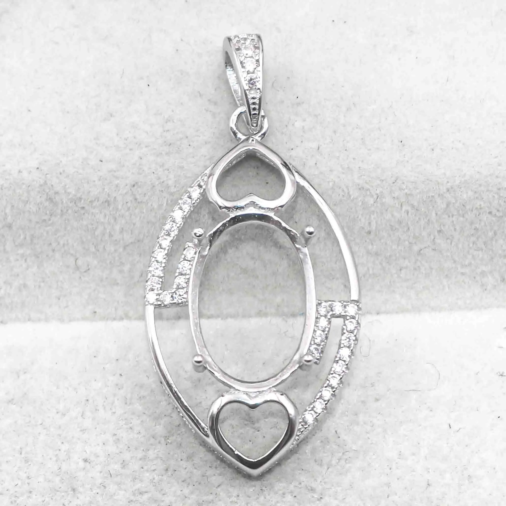 Sterling Silver 11*15mm Semi Mount Pendant Empty Frame Blank Support Setting S925 Base Holder Without Center Stone for DIY Inlay