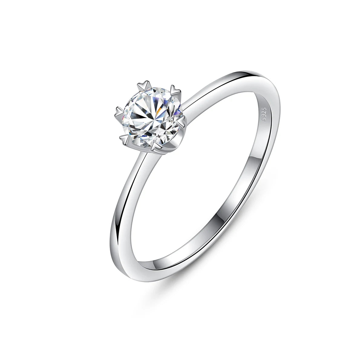 CZCITY New 5.0mm Moissanite Ring S925 Silver Jewelry Sparking Wedding Diamond Ring for Women