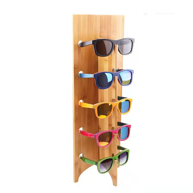 Wooden Sunglasses Display Custom Logo Wooden Display for Sunglasses 5 Pcs Glasses Sunglasses Display Stand 2022
