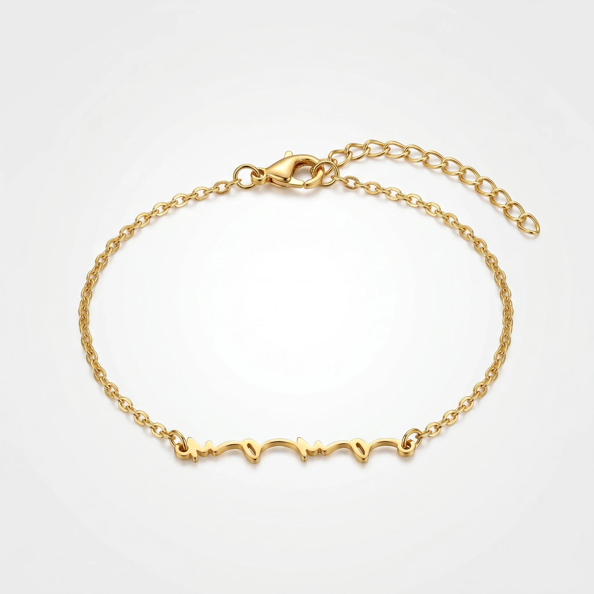 QIAOREN 10749 Waterproof Classic Geometric ECG Heart Wave Bracelet Stainless Steel 18K Gold Finish Adjustable Chain Bracelet