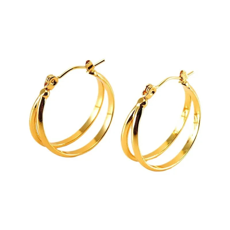 Personality Minimalist Fashionable Multilayer C Shaped Earrings Stainless Steel Gold Plated Geometric Earrings