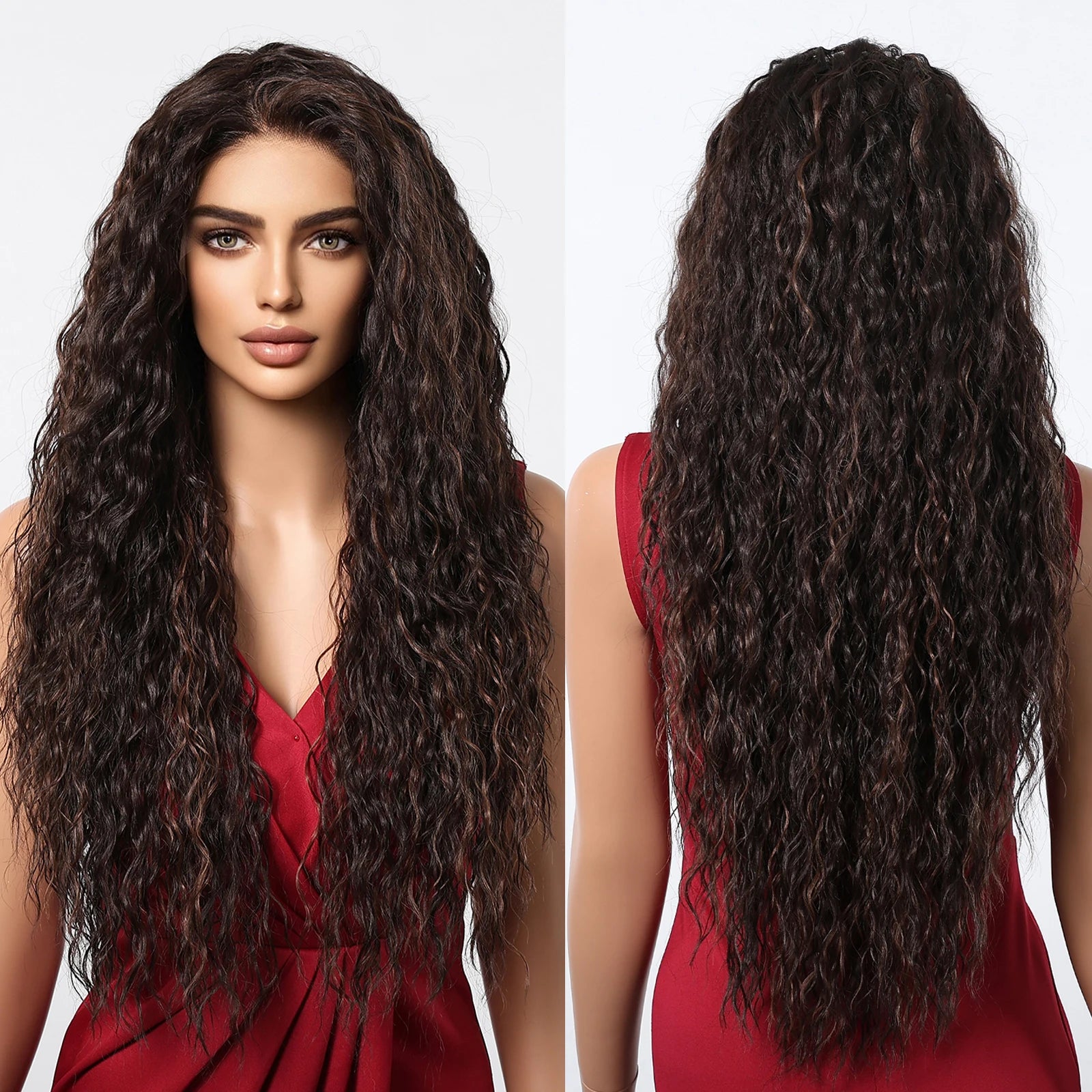 13*6 HD U Lace Wig Synthetic Future Fiber Natural Soft Wig Super Curl Wave Color Blending 180% Density Brown Red