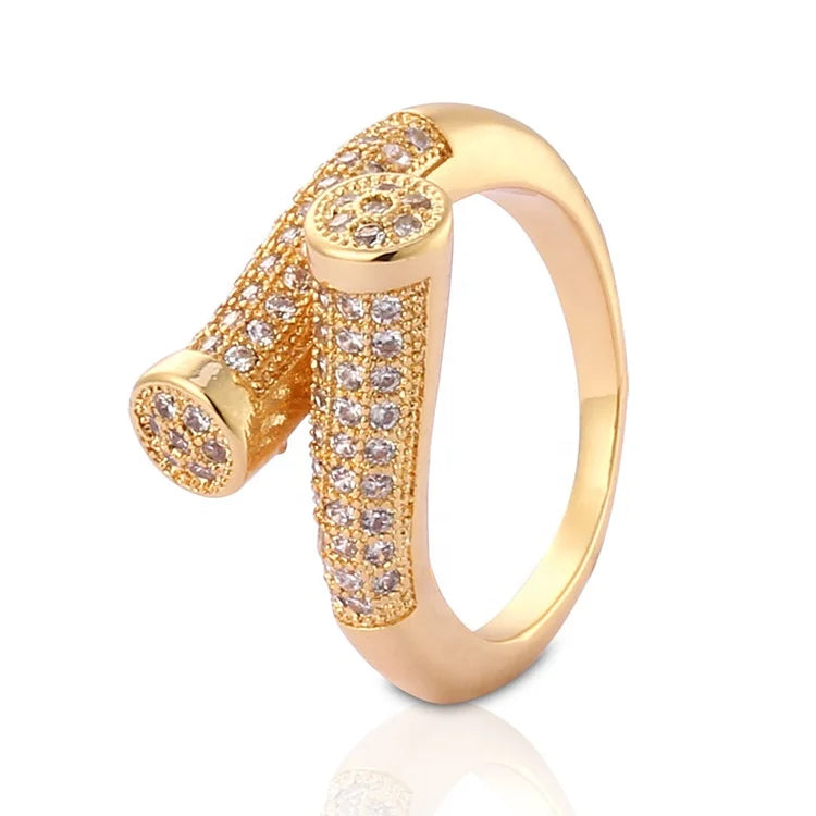 Hot Sale Creative Personality Men Women Gold Plate Jewelry Adjustable Nail Brass Ring With CZ Stone