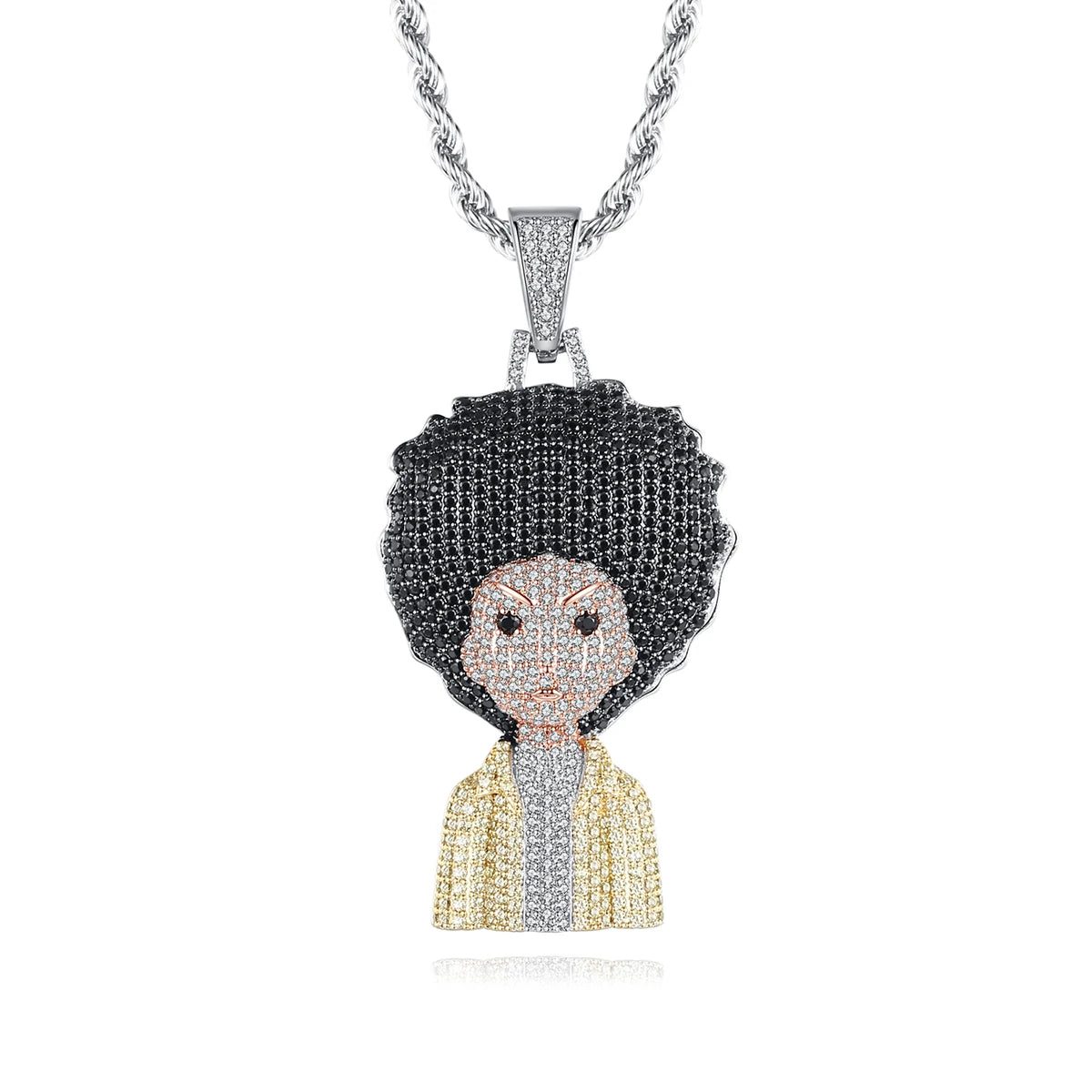 JINSE Fashion Rap Figure Hip-Hop Men Pendant Necklace a Aa Cubic Zircon Jewelry Rope Chain Wholesale