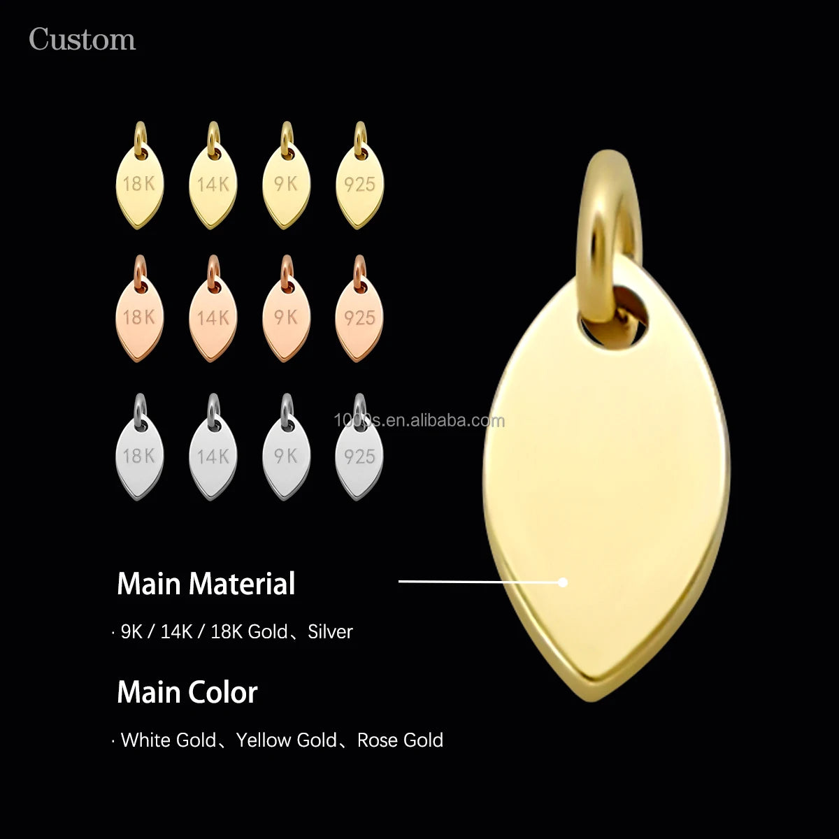 14K Real Yellow Solid Gold Jewelry Custom Heart Tags for Bracelets & Necklaces Hooks & Chain Closure Accessories