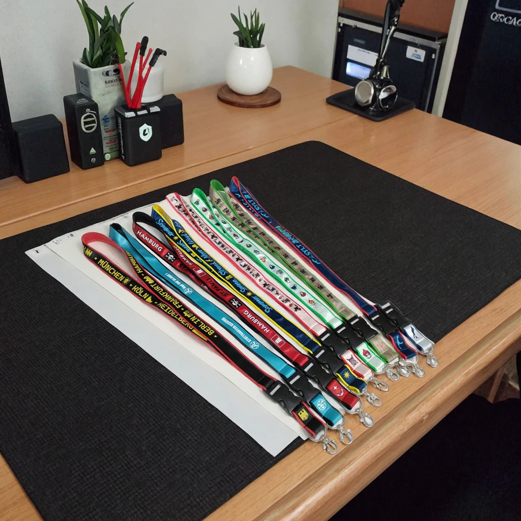 Custom 3/4" Width Double Layer Polyester Satin Lanyard Adjustable ID Card Holder Smooth Screen Printing Applique Colorful