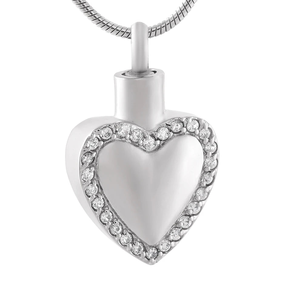 Stainless Steel Silver Plated Crystal Heart Urn Pendant Ashes Keepsake Necklace Memory Lovely Holder Cremation Children's