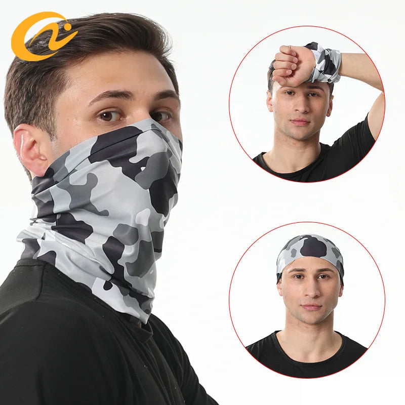 Custom Print Camouflage Cooling Seamless Face Mask Bandana UPF 50 Moisture Wicking Elastic Multi-Functional Ice Silk Polyester