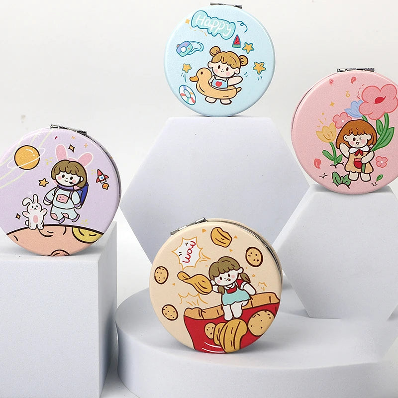 Wholesale Mixed Random Design Portable Round Folded Customized logo Round Rectangle Blank Metal Leather Pocket Mirror