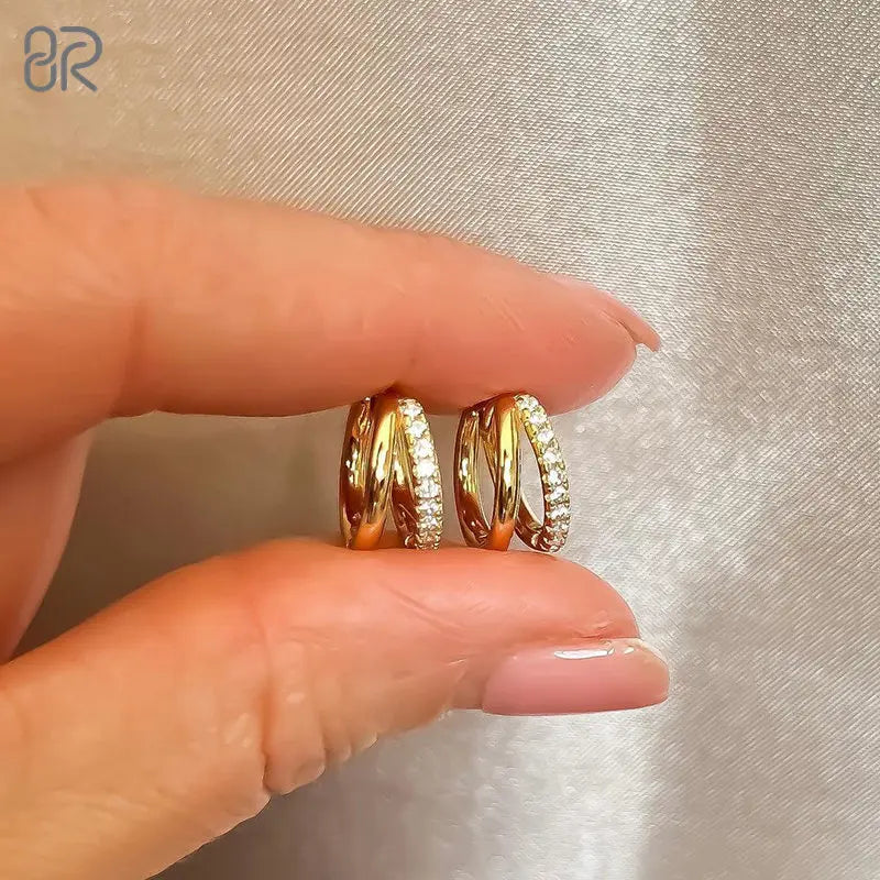 Classic 10K Gold Moissanite Double Hoop Earrings Ice Out Fancy Round Brilliant Cut Pure Gold Fine Jewelry Earrings Stud