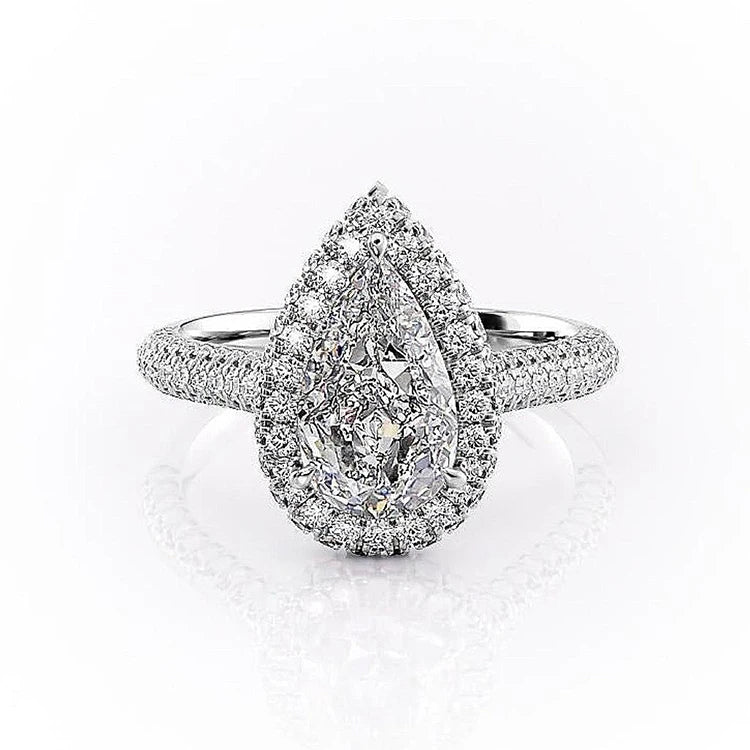 SGARIT Custom Fine Jewelry 14k Gold 3ct White Moissanite Pear Cut Engagement Ring Side Stone 1ct Moissanite Jewellery