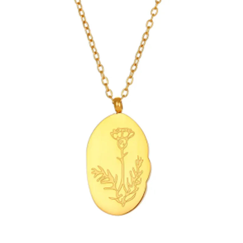 New Flower Necklace Women's Stainless Steel Oval Moonflower Pendant Necklace Popular Mother's Day Jewelry Gift