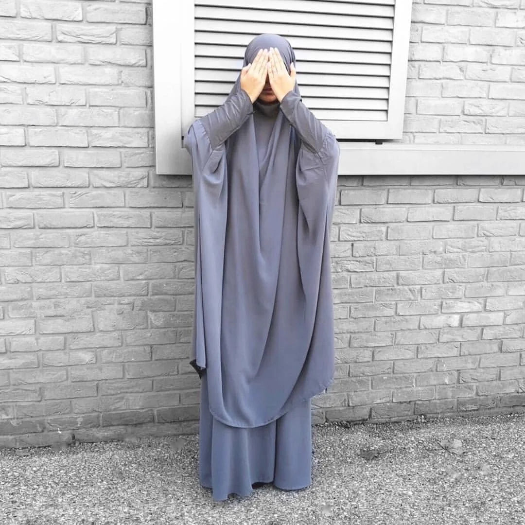 2021 New Modest Wear Solid Color Nida Khimar 2 Pieces Abaya Islamic Prayer Clothing