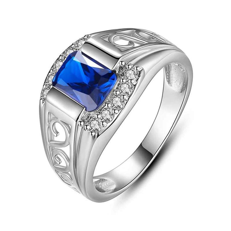 Hip Hop Style Gemstone Simple Ring Mens Silver 925 Custom Rings Jewelry for Men