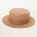 Solid Color Wool Felt Fedora Hat With Wide Brim and Flat Top Winter Formal Party Accessory Decorated With Ribbon
