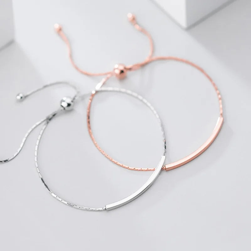 Minimalist Geometric Shape Statement Adjustable Rose Gold Plated Chain 925 Sterling Silver Bracelets Fashion Jewelry for Women