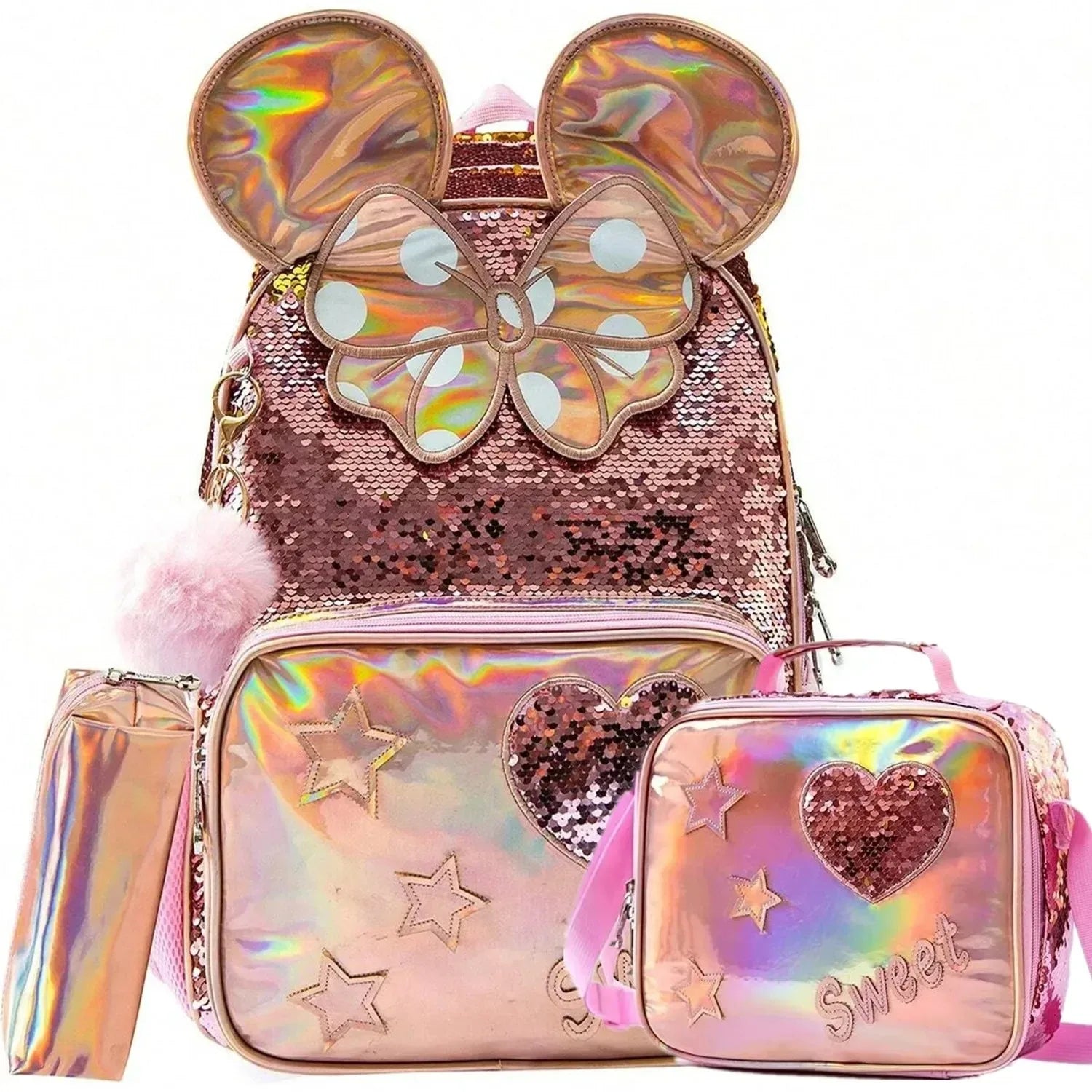 Dropshipping Backpack for Girls Kids Schoolbag Set with Lunch Bag  for Elementary Students Travel Sequin Primary School Backpack