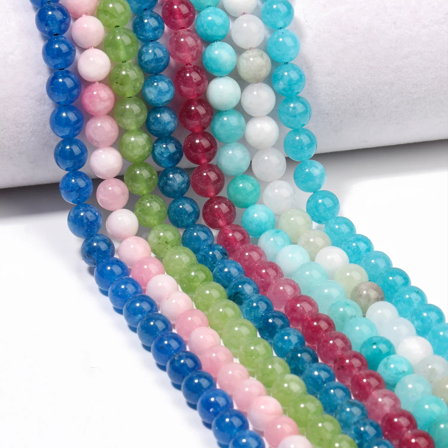 DIY Handmade Pink Opal Jade Morganite Olivine Stone Beads 6/8/10mm for Jewelry Necklace Bracelet Accessories