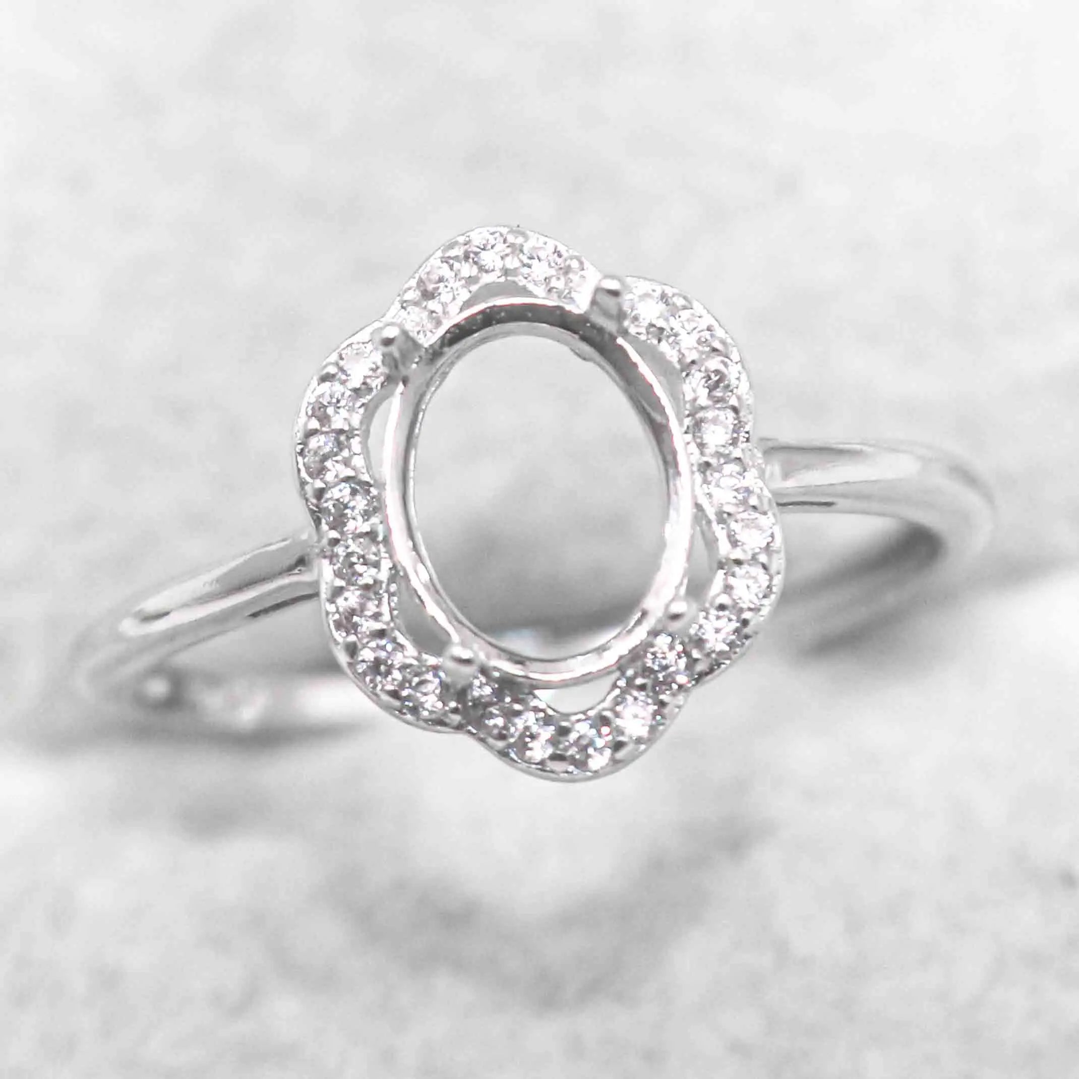 Sterling Silver 6*8/7*9/8*10mm Semi Mount Ring Frame Empty Blank S925 Setting Base Holder Without Center Stone for DIY Inlay