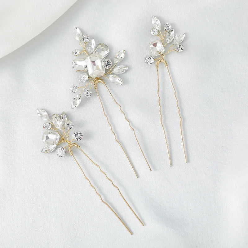 New Design Handmade Crystal Bridal Hairpins Lady  3 Piece a Set Rhinestone Hairpin