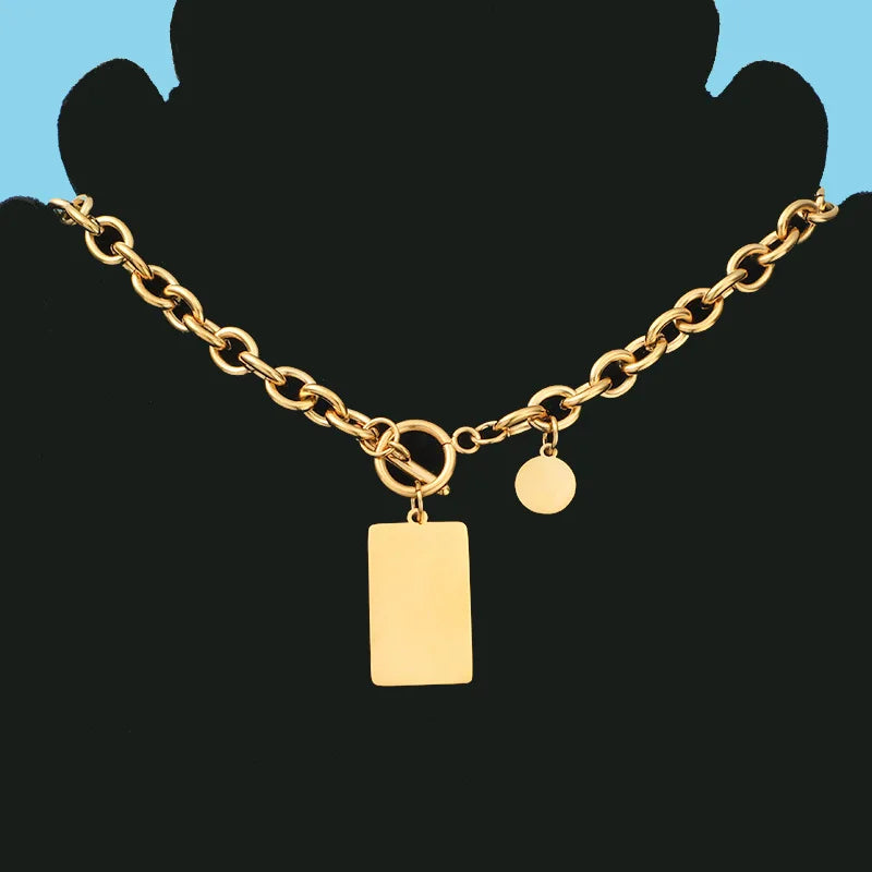 Stainless Steel Gold Color Hip Hop Square Necklace for Women Men Fashion Trend Girl Jewelry Gift