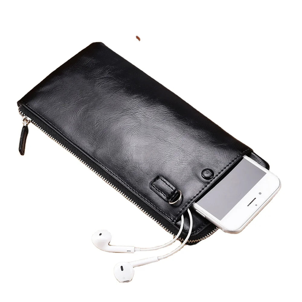 2022 Wholesale Ultra-Thin Leather PU Male Mobile Phone Bag Korean Version Korean Youth Zip Wallet with Credit Card Use