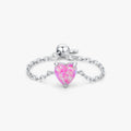 925 Sterling Silver Fine Jewelry Daily Accessories Elegant Heart Opals Adjustable Link Chain Rings