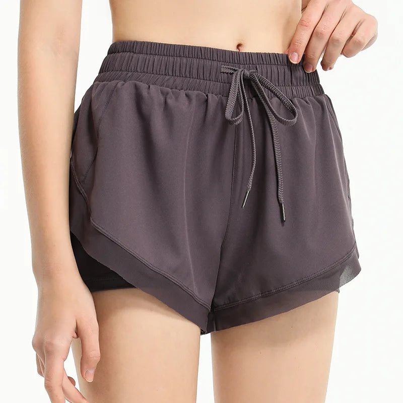 Women's Summer Breathable Elastic Waist Sports Shorts Anti-Walking Three-Point Yoga Pant Hip-Lifting Slim-Fit Running Fitness