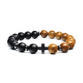 10mm Wood Matt Beaded Natural Stone Hematite Cross Adjustable Bracelet ST241