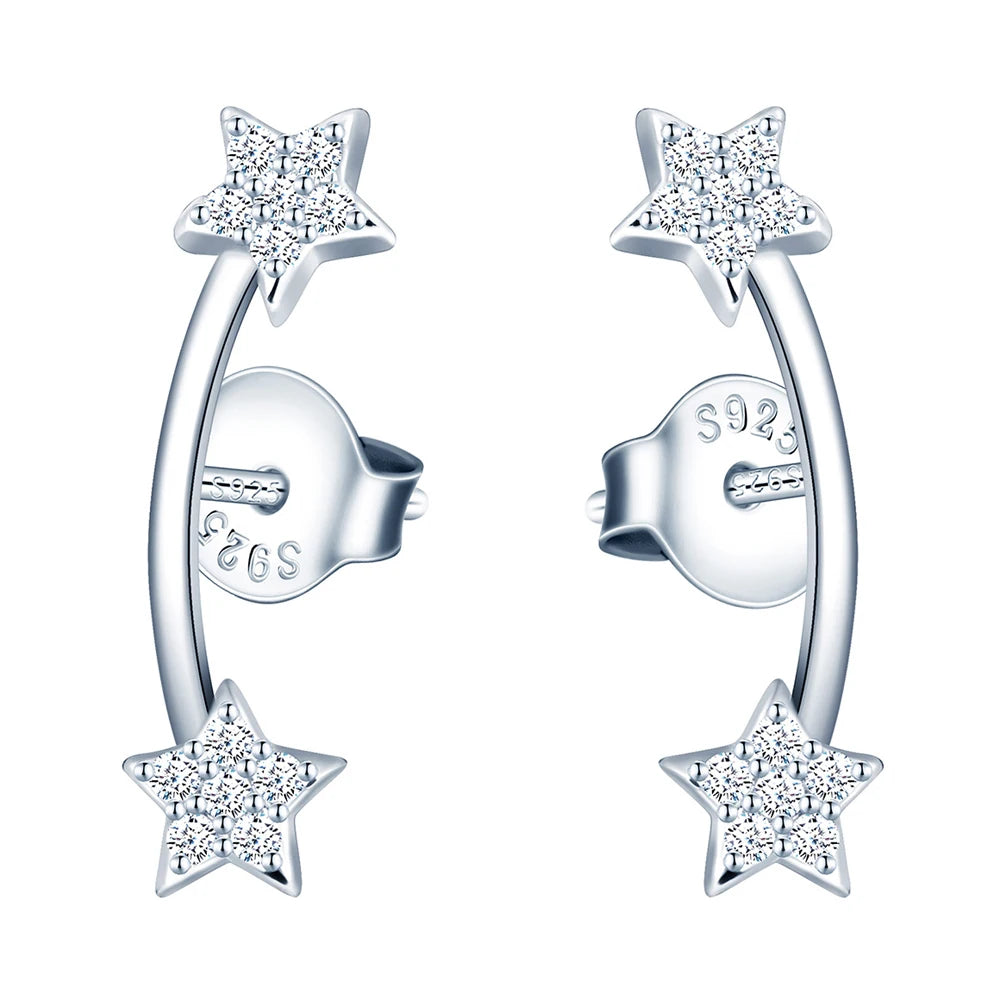 Luxury Women Statement Earrings Zirconia Smile Star Stud Gemstone Earrings 925 Sterling Silver