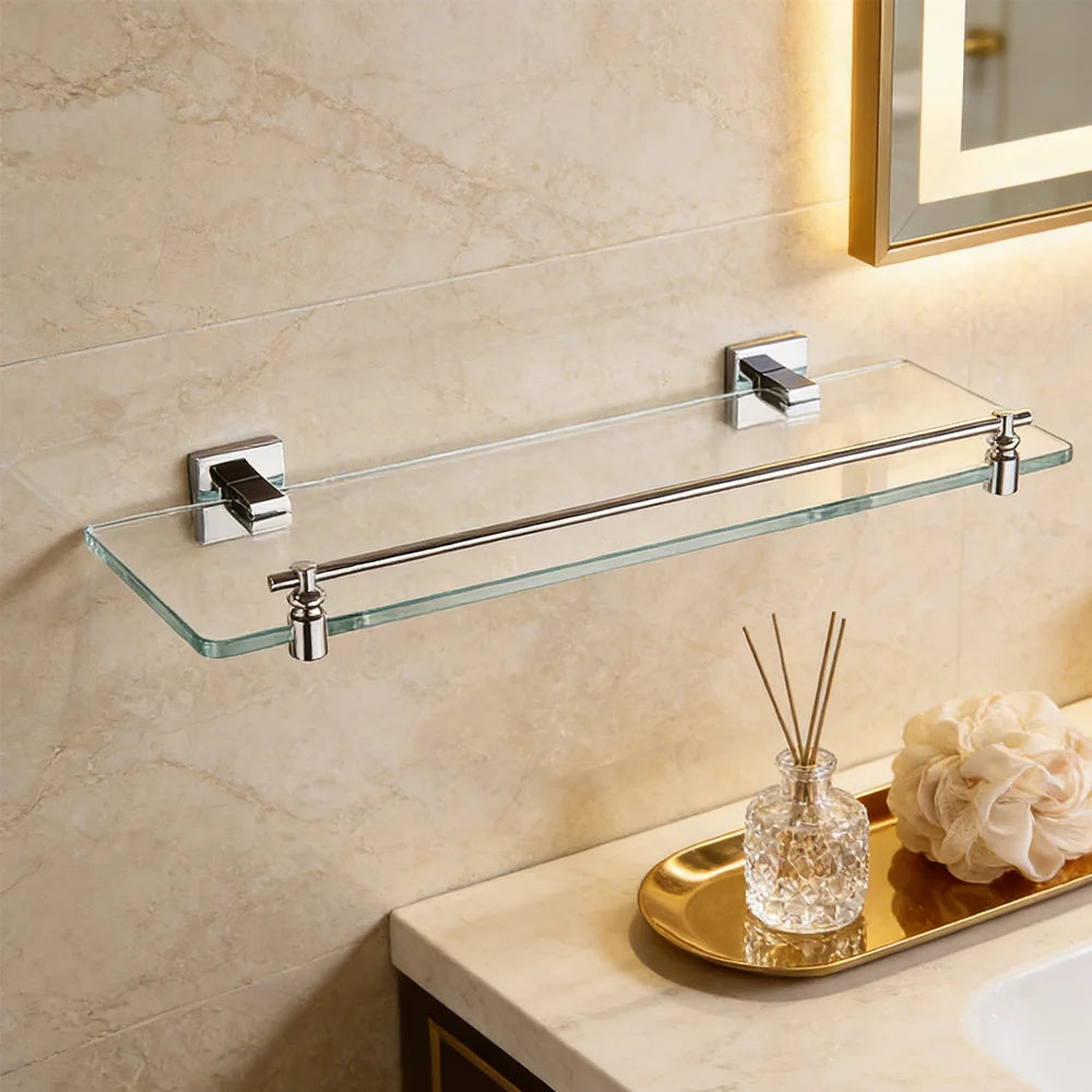Modern Home Wall Mounted Single Layer Tempered Glass Shelf Solid Copper Soap Rack Rustproof Bath Hardware Sets