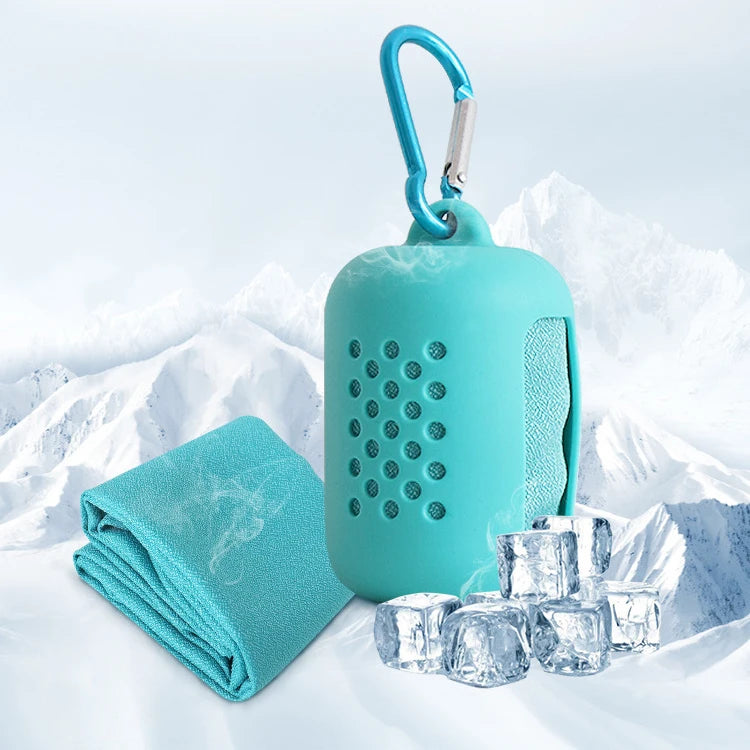 Quick Dry Magic Instant Ice Microfiber Cooling Gym Towel with Silicone Case Travel Sport Plain Style