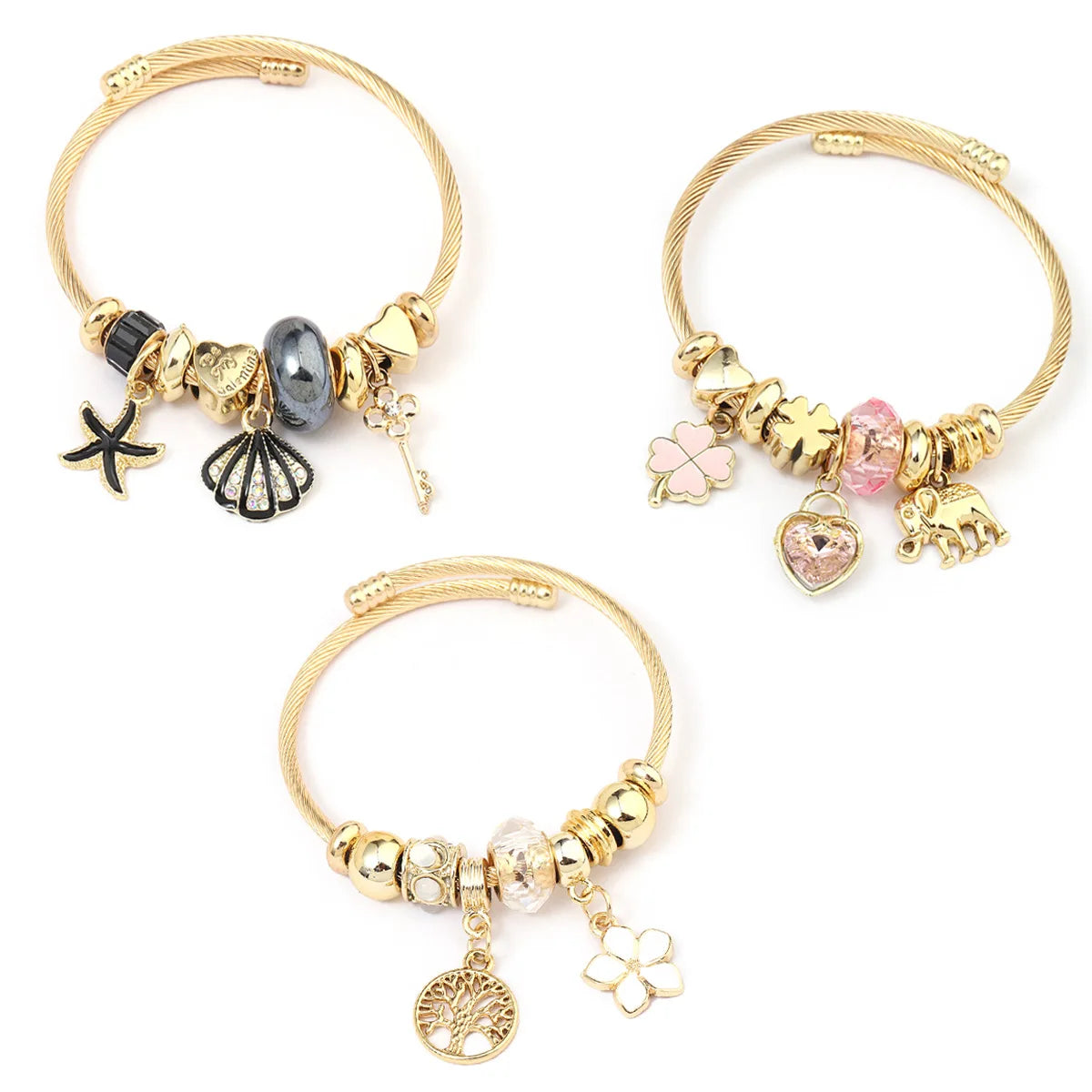 YL Wholesale Gold Stainless Steel Bracelet Simple Design Fashionable Pendant Adjustable for Summer Shell Charm Bracelet Bangles