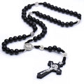 Rosary Catholic Necklace Handmade Black Wooden Beads Cross Jesus and Virgin Mary Christina Long Necklace Religious Faith Jewelry
