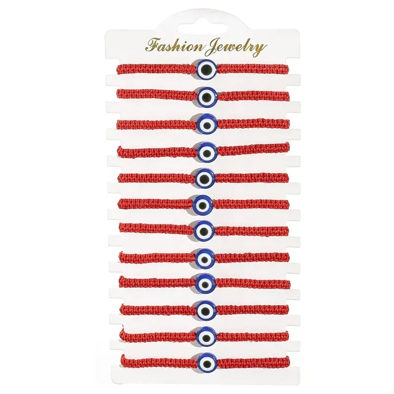 12 Pcs/set Evil Turkey Blue Eyes Red Black Rope Hand Woven Bracelet Adjustable Friendship Jewelry Lucky Red String Bracelet