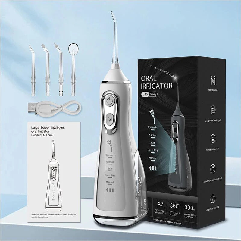 Wholesale Portable Oral Irrigator IPX7 OEM Electric Teeth Clean Device Home Dental Floss Water Flosser Picks 300ML 4pcs Nozzles