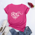 Women's Leisure Cotton Knitted T-Shirts Loose Casual Vintage Heart White Flower Graphic Streetwear Patches Eco-Friendly