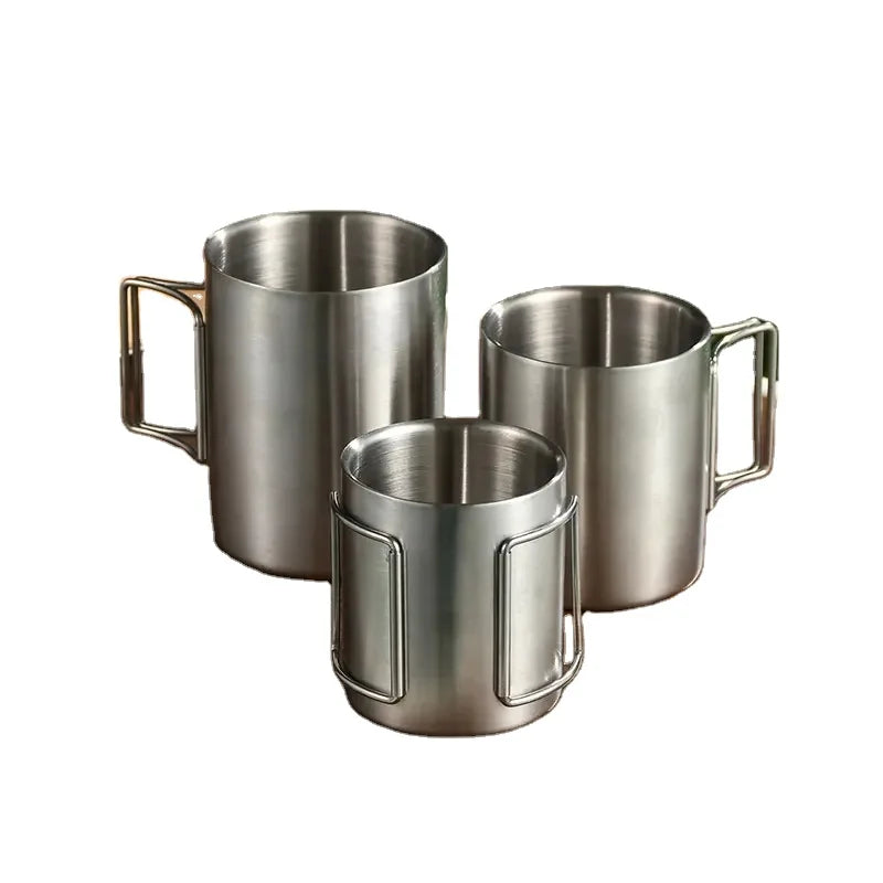 Wholesale Eco-Friendly Stainless Steel Cold & Hot Insulated Travel Tumbler Folding Handle 8oz Capacity for Camping Outdoor Use