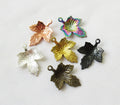Maple Leaf Charm 12x15mm Textured Vein Plated Brass End Charm Jewelry Making Finding