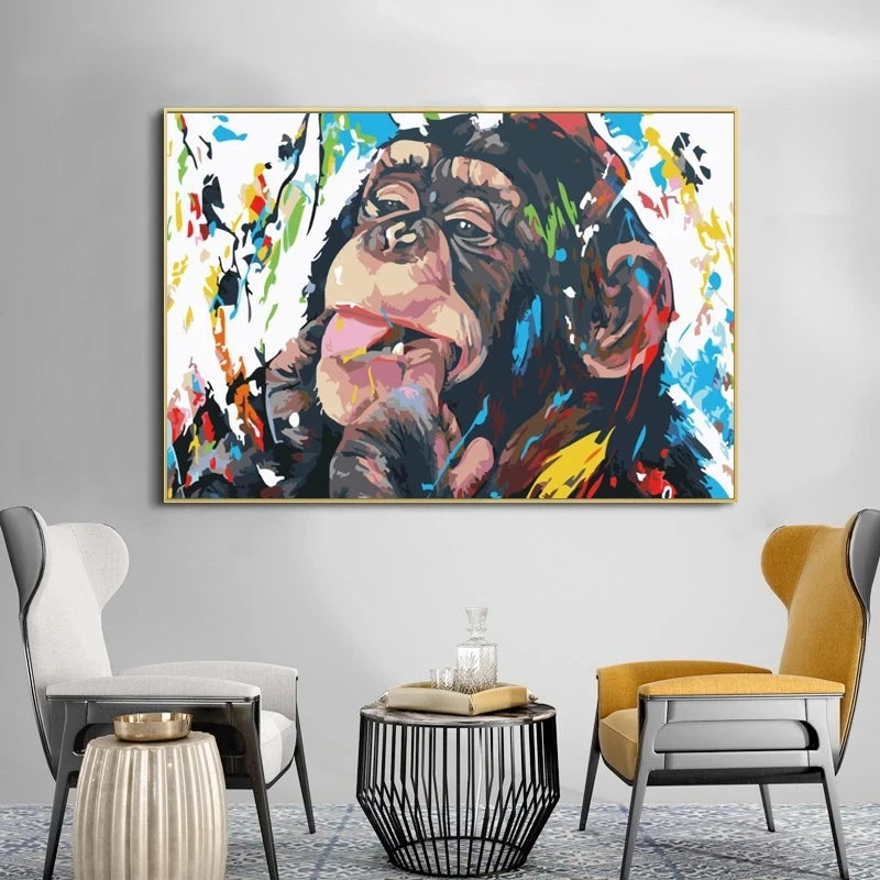 Orangutan Watercolor Graffiti Wall Art Canvas Painting Abstract Animal Canvas Art Prints for Home Decor