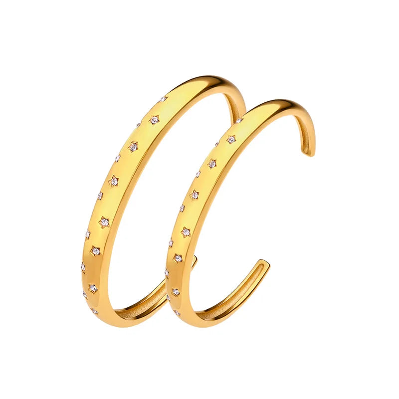 Chunky Twist Gold Bangle Bracelet Star Cz Cuff Bangle for Couple